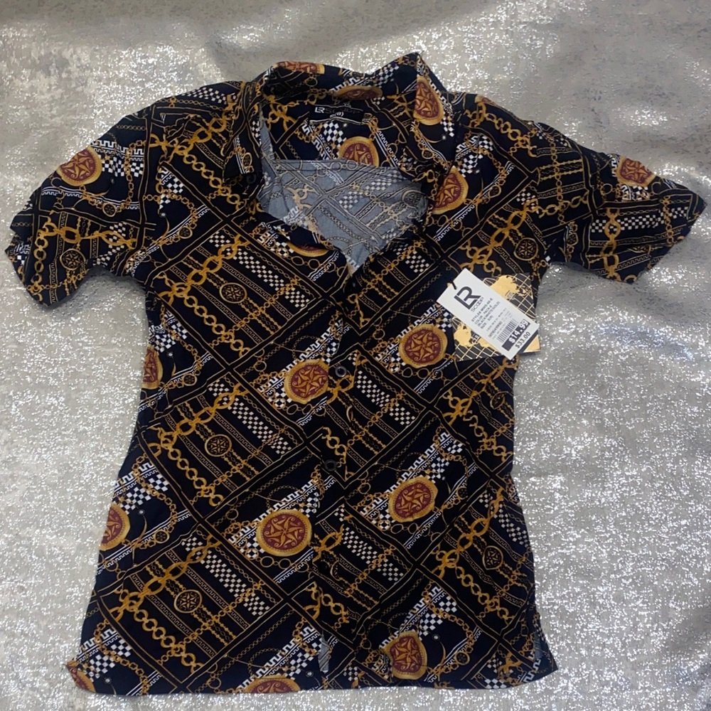 Stylish Kids Button Down Shirt - Black and Gold